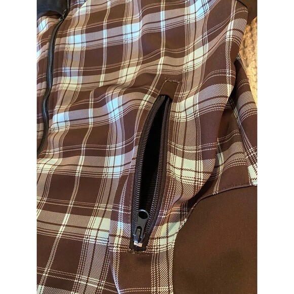 Marino Bay Jacket Sz XL Natural Zip Up Women’s Collared Brown Plaid Turquoise - Picture 5 of 12